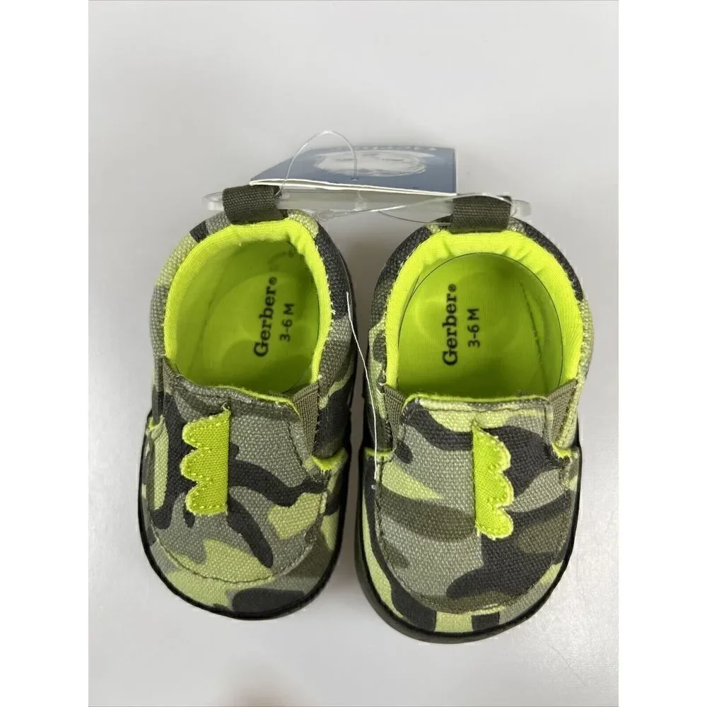 Gerber Baby Boy Dinosaur Soft Sole Crib Shoe Camouflage Green 3/6 Months NEW